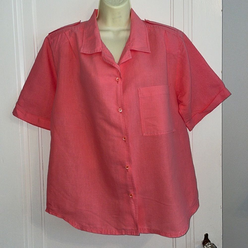Vtg 80s/90s South Dudley light salmon pink/peach short sleeve cotton shirt - Picture 1 of 7